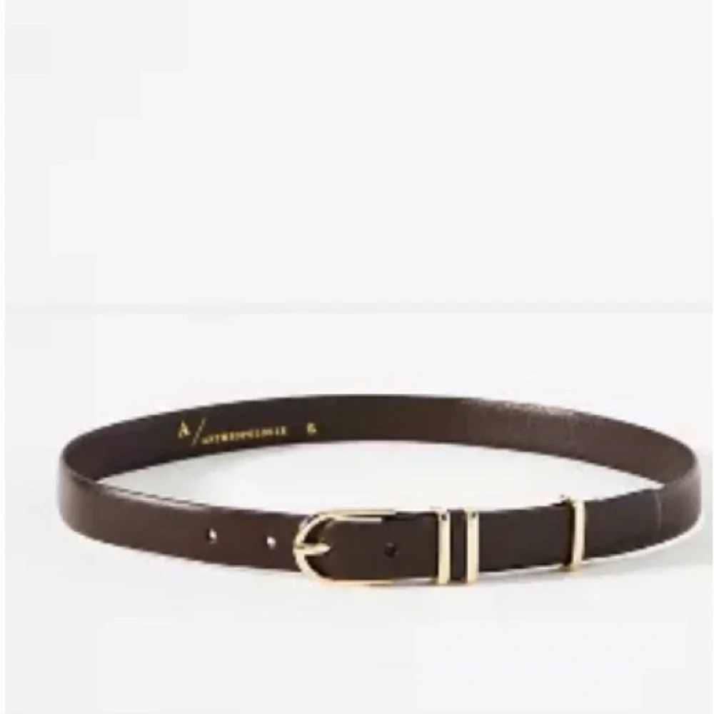 Anthropologie Basic Keeper Brown Leather Gold Tone Metal Belt Size Small NWT